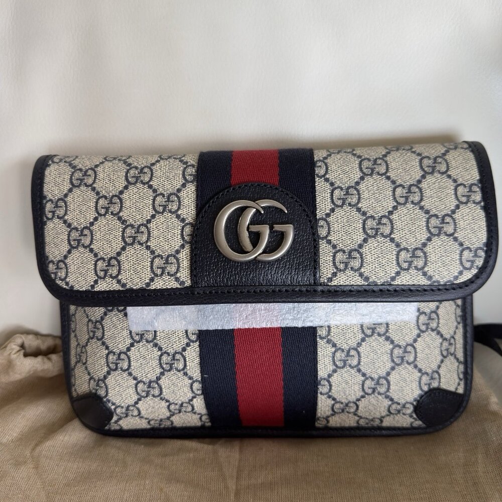 NWT Gucci GG Supreme Belt Bag Web Ophidia Brown White Blue Marmont 674081 90 Cm - Picture 4 of 11